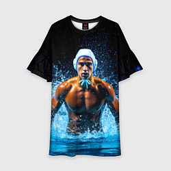 Платье клеш для девочки Ватерполист в синем пламени, цвет: 3D-принт