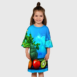 Платье клеш для девочки Здоровое питание и синий дым, цвет: 3D-принт — фото 2