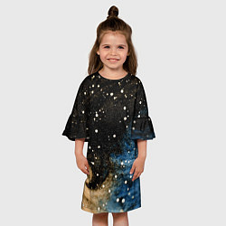 Платье клеш для девочки Черно-синий фон текстура, цвет: 3D-принт — фото 2