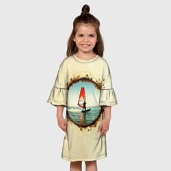 Платье клеш для девочки Виндсерфер на бежевом, цвет: 3D-принт — фото 2