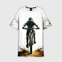 Платье клеш для девочки Горный велосипед на белом, цвет: 3D-принт