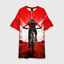 Платье клеш для девочки Горный велосипед на красном, цвет: 3D-принт