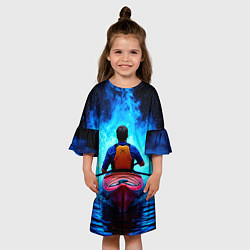 Платье клеш для девочки На байдарке в синем пламени, цвет: 3D-принт — фото 2