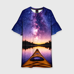 Платье клеш для девочки На байдарках в звездную ночь, цвет: 3D-принт