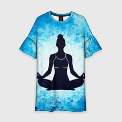 Платье клеш для девочки Йога на синем, цвет: 3D-принт
