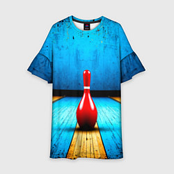 Платье клеш для девочки Красная кегля на синем, цвет: 3D-принт