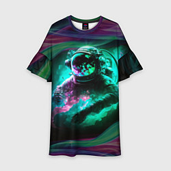 Платье клеш для девочки Космонавт неоновая дымка, цвет: 3D-принт