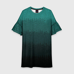 Платье клеш для девочки Тёмный бирюзовый градиент текстурный полосы, цвет: 3D-принт