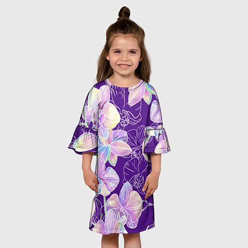 Детское платье Японские акварельные орхидеи / 3D-принт – фото 3