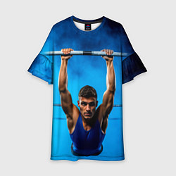 Платье клеш для девочки Турникмен синий дым, цвет: 3D-принт