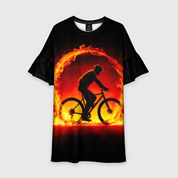 Платье клеш для девочки Трековый велосипедист в огне, цвет: 3D-принт