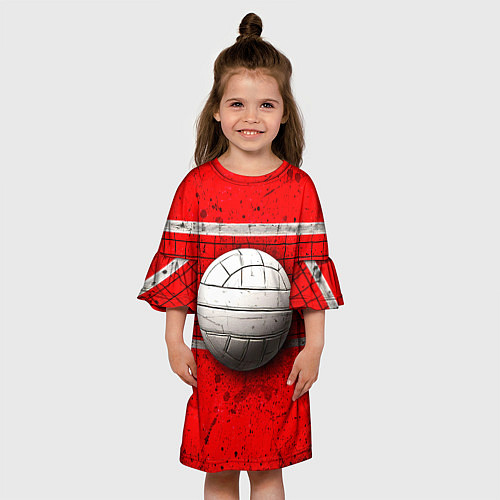 Детское платье Волейбольная сетка и мяч на красном / 3D-принт – фото 3