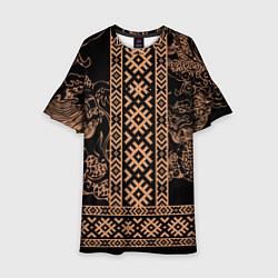 Детское платье Золотой дракон с узорами славянскими