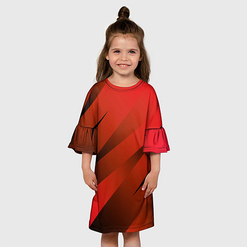 Детское платье Красно-коричневый абстрактные полосы / 3D-принт – фото 3