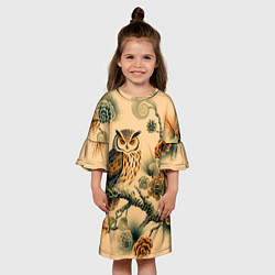 Платье клеш для девочки Сова на ветке сосны, цвет: 3D-принт — фото 2