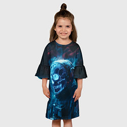 Платье клеш для девочки Скелет американского космонавта, цвет: 3D-принт — фото 2