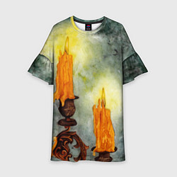 Платье клеш для девочки Две горящие свечи в темноте, цвет: 3D-принт