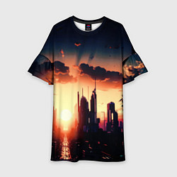 Детское платье Пейзаж город будущего закат