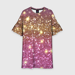 Платье клеш для девочки Золотые блестки на розовом, цвет: 3D-принт