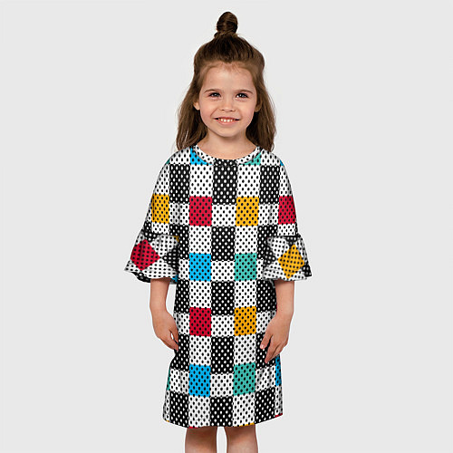 Детское платье Узор в горошек пэчворк разноцветный / 3D-принт – фото 3