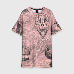 Платье клеш для девочки Черепа динозавров - эскиз, цвет: 3D-принт