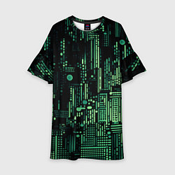 Платье клеш для девочки Чёрно-зелёный абстракция точки полоски, цвет: 3D-принт