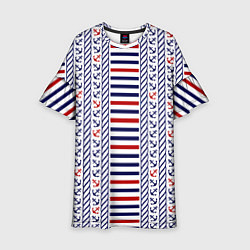 Платье клеш для девочки Полосатый морской орнамент с якорями, цвет: 3D-принт