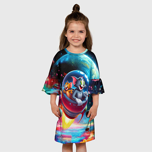 Детское платье Том и Джерри летят в ракете - нейроарт / 3D-принт – фото 3