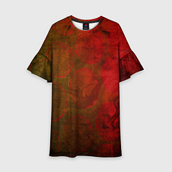 Платье клеш для девочки Абстракция - green circles in red, цвет: 3D-принт