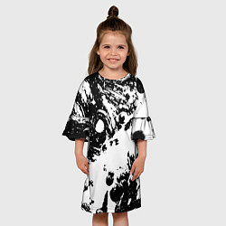 Платье клеш для девочки Белый с чёрной абстракцией, цвет: 3D-принт — фото 2