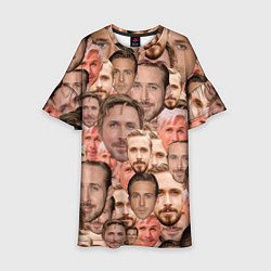 Платье клеш для девочки Лица Райана Гослинга, цвет: 3D-принт