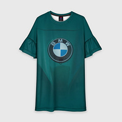 Платье клеш для девочки Логотип BMW на зелёном фоне, цвет: 3D-принт