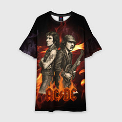 Платье клеш для девочки ACDC на фоне огня, цвет: 3D-принт