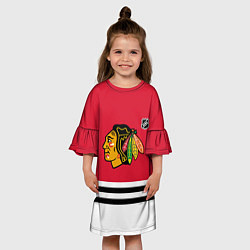 Платье клеш для девочки Чикаго Блэкхокс хоккей, цвет: 3D-принт — фото 2