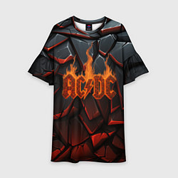 Платье клеш для девочки ACDC огненный лого на камнях, цвет: 3D-принт