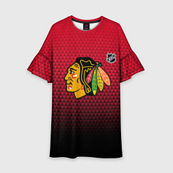 Платье клеш для девочки Чикаго Блэкхокс - геометрический градиент, цвет: 3D-принт