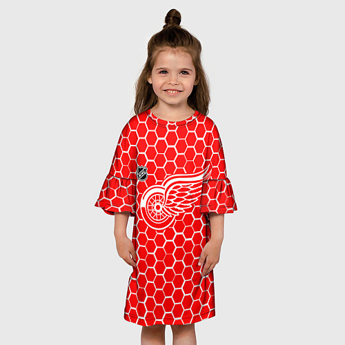 Детское платье Детройт Ред Уингз - красные соты / 3D-принт – фото 3