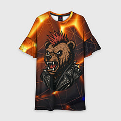 Платье клеш для девочки Медведь панк в косухе, цвет: 3D-принт