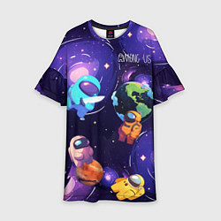 Платье клеш для девочки Among Us космос, цвет: 3D-принт