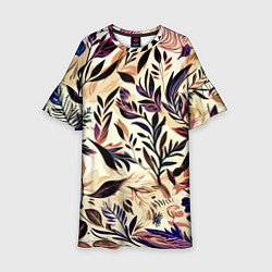 Платье клеш для девочки Цветочный светло-коричневый с листьями, цвет: 3D-принт