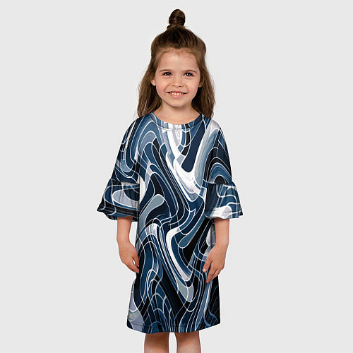 Детское платье Тёмно-синий искажённая абстракция / 3D-принт – фото 3