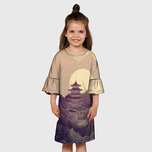 Детское платье Ретро иллюстрация Японского храма / 3D-принт – фото 3