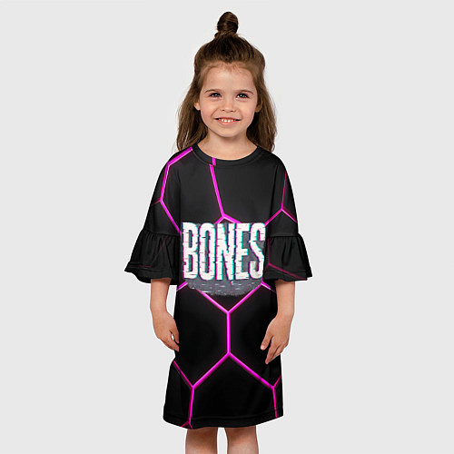 Детское платье Bones белый глитч лого / 3D-принт – фото 3