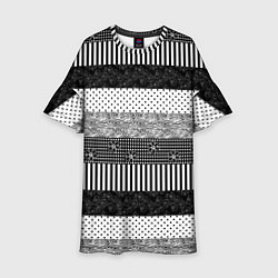 Платье клеш для девочки Черно белый полосатый узор из лоскутов, цвет: 3D-принт