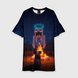 Платье клеш для девочки Собака и летающий монстр перед костром, цвет: 3D-принт