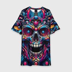 Платье клеш для девочки Colorful cyber skull - pattern, цвет: 3D-принт