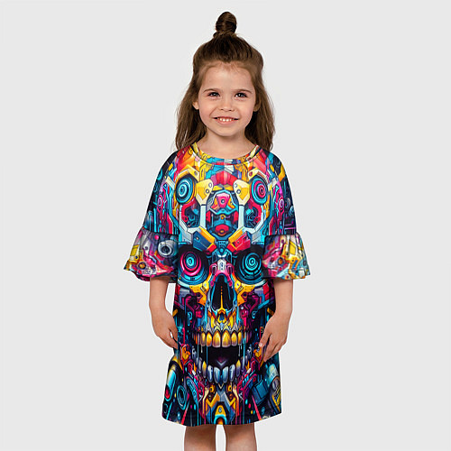 Детское платье Кибер череп - нейроарт паттерн / 3D-принт – фото 3
