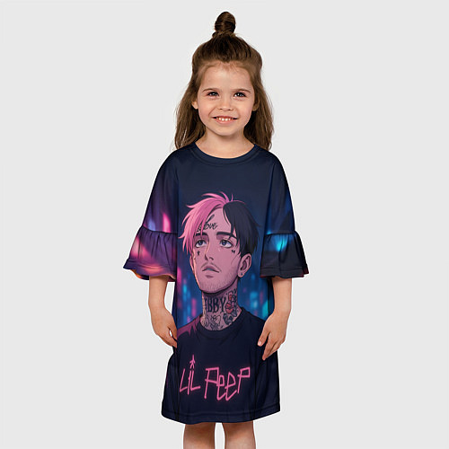 Детское платье LiL Peep - Неоновый аниме арт / 3D-принт – фото 3
