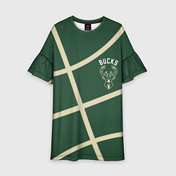 Платье клеш для девочки Милуоки Бакс - баскетбольные линии, цвет: 3D-принт