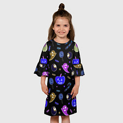 Платье клеш для девочки Halloween blue black pumpkin, цвет: 3D-принт — фото 2